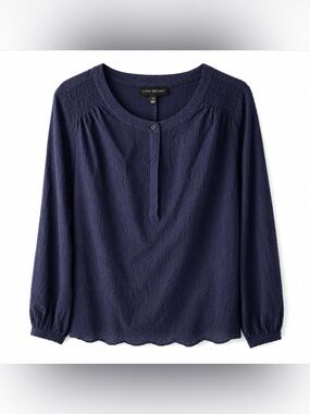LANE BRYANT Size 14 Blouse Navy Blue Dotted Swiss Fabric